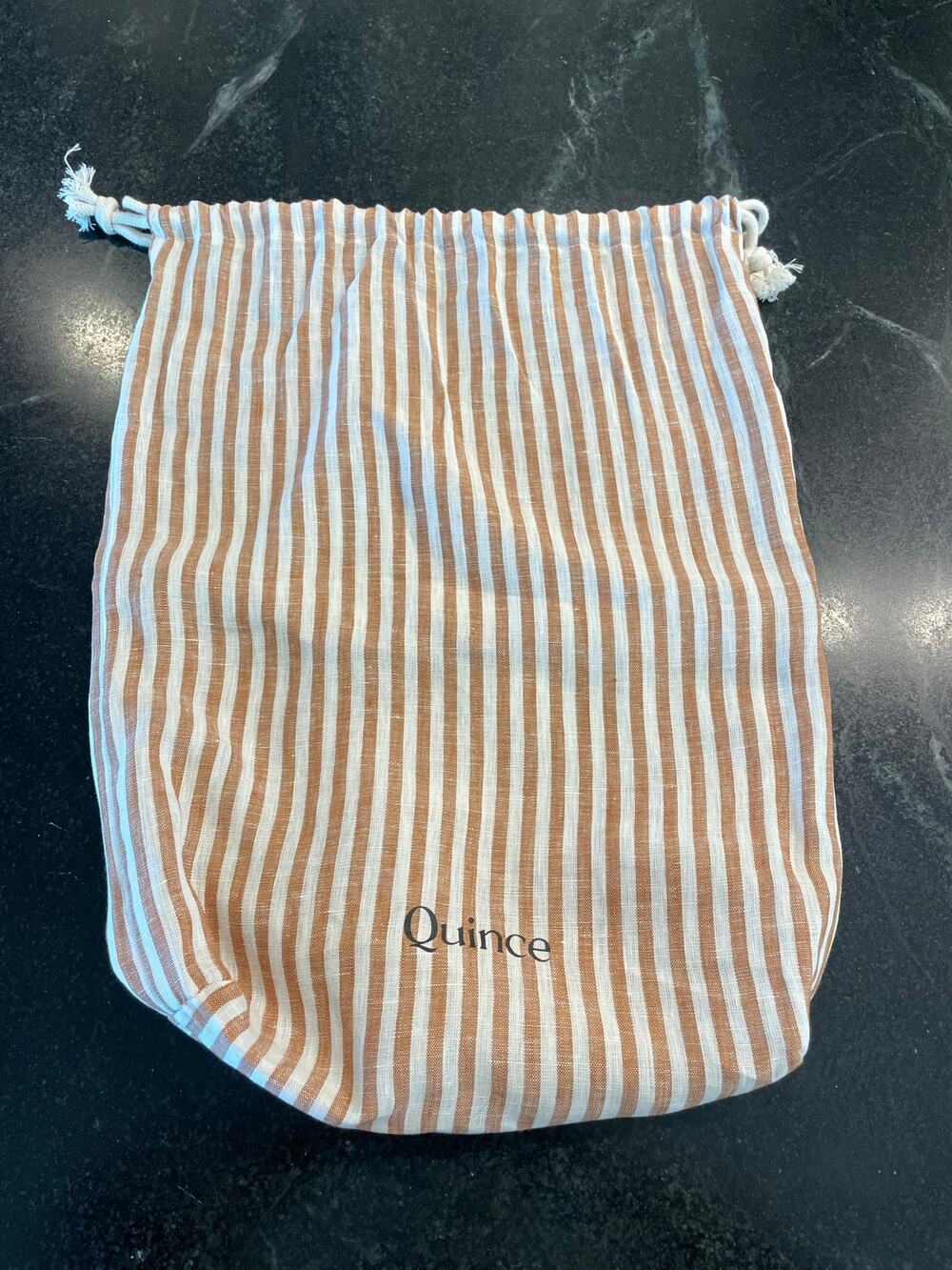 Quince Terracotta stripe linen drawstring KING bag.